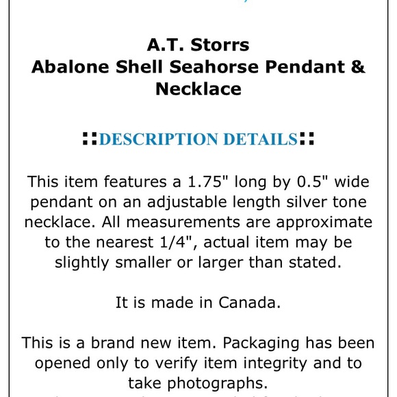 Seahorse pendant necklace Wild Pearl Abalone shell - Picture 3 of 3